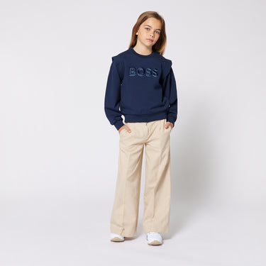 HUGO Sudadera para niña y adolescente azul marino print logo al frente